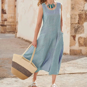 Women's Sleeveless Cotton And Linen Dress