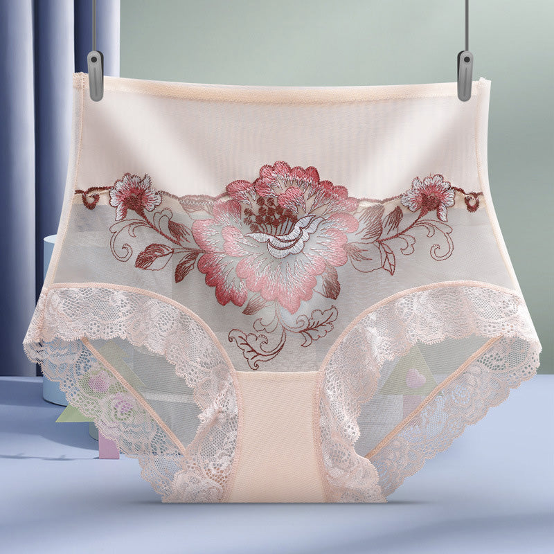 High Waist Lace Embroidered Panties