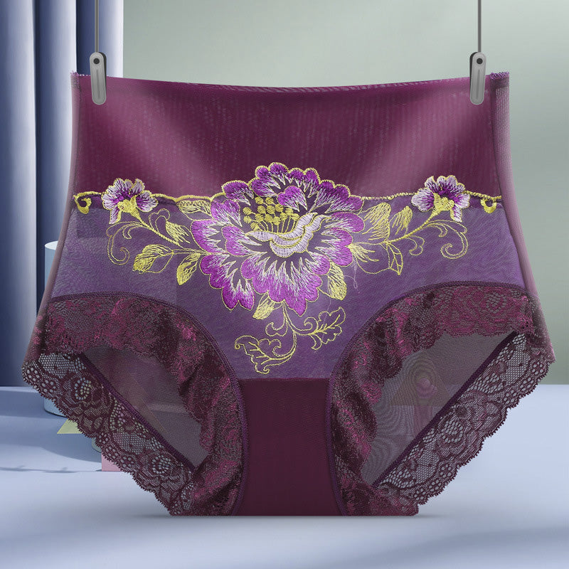 High Waist Lace Embroidered Panties