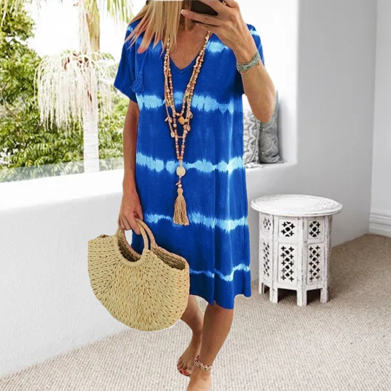 Tie-Dye Striped Short-sleeved Loose T-shirt Dress