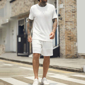 Men's Solid Textured Shorts Set