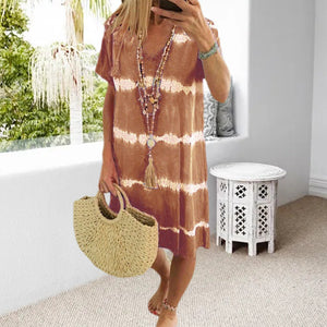 Tie-Dye Striped Short-sleeved Loose T-shirt Dress