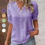 V Neck Plain Lace Elegant Shirt