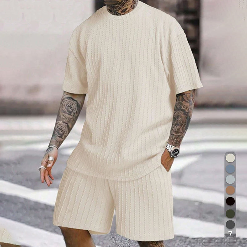 Men's Solid Textured Shorts Set