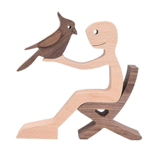 Pet Lover Gifts Wood Sculpture Family & Puppy Wooden Crafts Table Ornaments