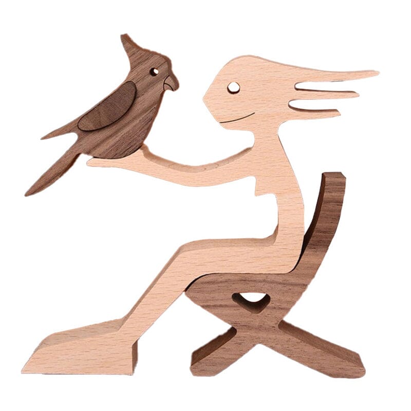 Pet Lover Gifts Wood Sculpture Family & Puppy Wooden Crafts Table Ornaments