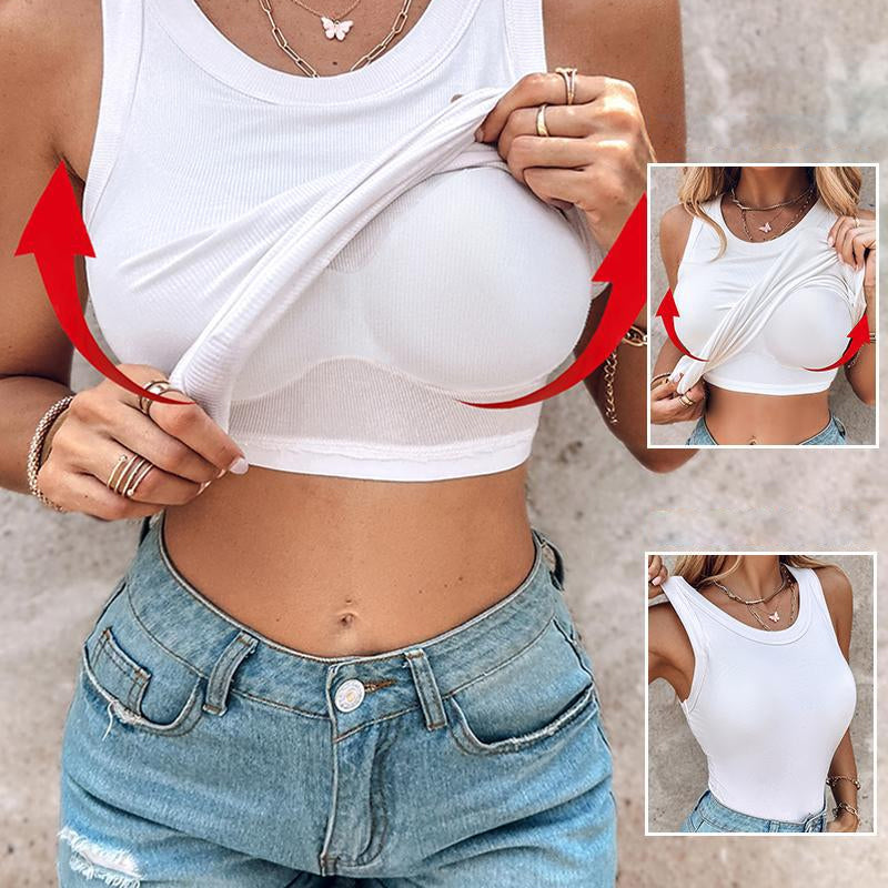 Ribbed Round Neck Tank Top With Bra Pads