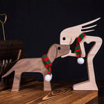 Pet Lover Gifts Wood Sculpture Family & Puppy Wooden Crafts Table Ornaments