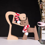 Pet Lover Gifts Wood Sculpture Family & Puppy Wooden Crafts Table Ornaments