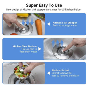 Upgraded 3-in-1 Kitchen Sink Drain Strainer