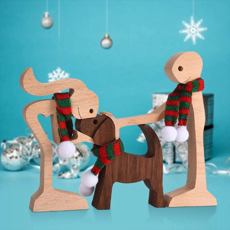 Pet Lover Gifts Wood Sculpture Family & Puppy Wooden Crafts Table Ornaments