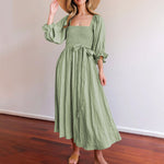 French Ruffled Lantern Sleeves Multi-wear Dress