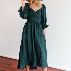 French Ruffled Lantern Sleeves Multi-wear Dress