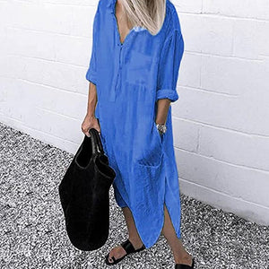 Elegant Solid Color Slit Shirt Dress