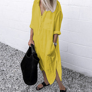 Elegant Solid Color Slit Shirt Dress