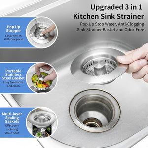 Upgraded 3-in-1 Kitchen Sink Drain Strainer