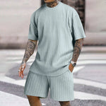 Men's Solid Textured Shorts Set