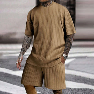 Men's Solid Textured Shorts Set