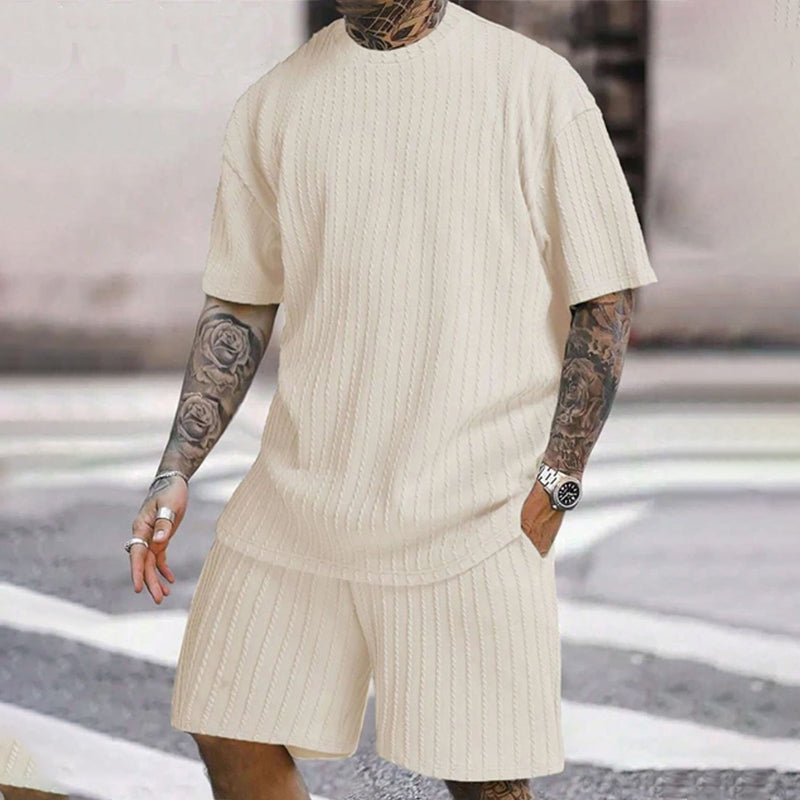 Men's Solid Textured Shorts Set