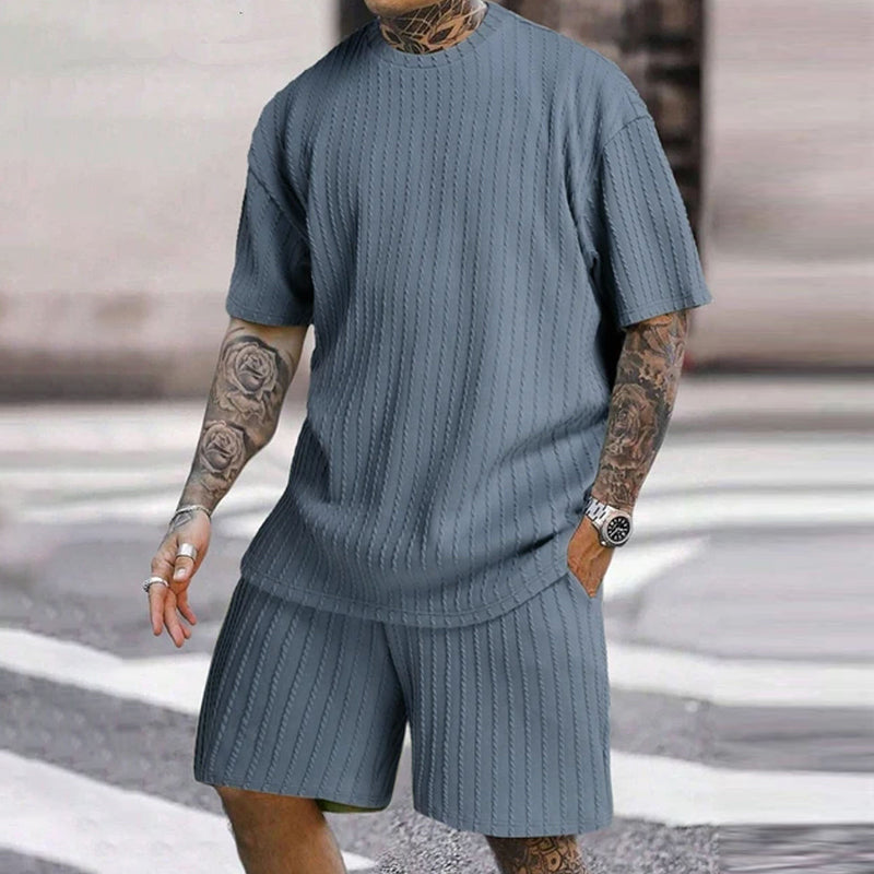 Men's Solid Textured Shorts Set