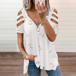 V-Neck Zipper T-Shirt With Heart