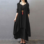 Casual Long Sleeve Fake Two Piece Linen Dress