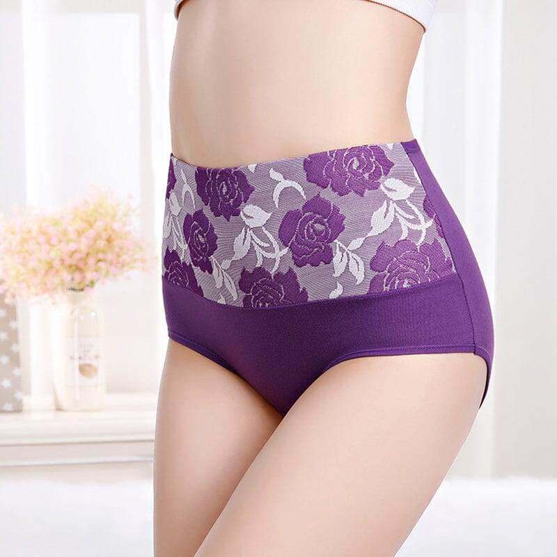 High Waist Cotton Print Flower Briefs