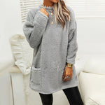 Pocket Crew Neck Casual Warm Long Sleeve T-Shirt Dress