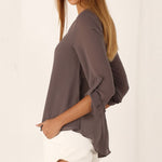 V-Necked Loose Chiffon Shirt