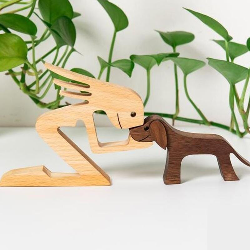 Pet Lover Gifts Wood Sculpture Family & Puppy Wooden Crafts Table Ornaments