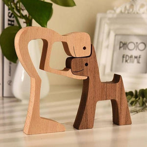 Pet Lover Gifts Wood Sculpture Family & Puppy Wooden Crafts Table Ornaments