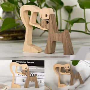 Pet Lover Gifts Wood Sculpture Family & Puppy Wooden Crafts Table Ornaments