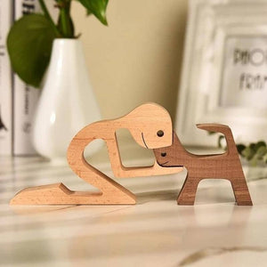 Pet Lover Gifts Wood Sculpture Family & Puppy Wooden Crafts Table Ornaments