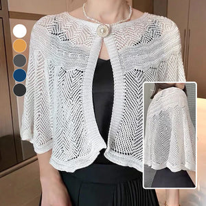 Hollow Shawl With Pearl Button