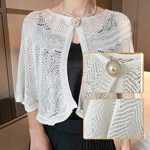 Hollow Shawl With Pearl Button