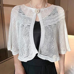 Hollow Shawl With Pearl Button