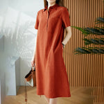 Linen Cotton Short Sleeve Simple Dress