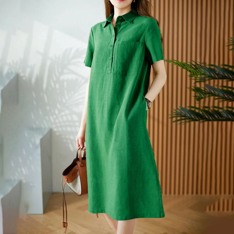 Linen Cotton Short Sleeve Simple Dress