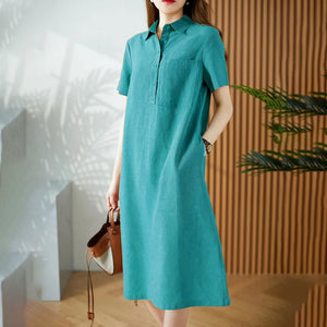 Linen Cotton Short Sleeve Simple Dress