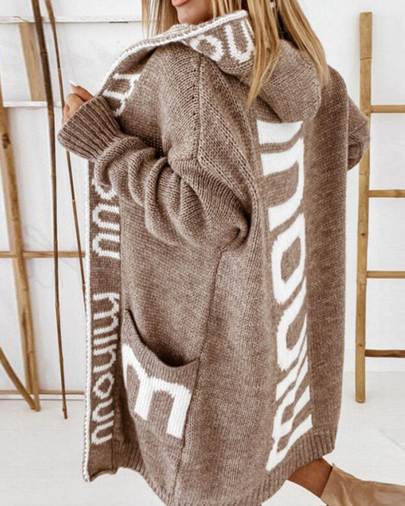 Loose Long Cardigan With Letter Print