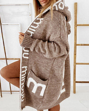 Loose Long Cardigan With Letter Print