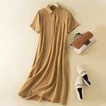 Linen Cotton Short Sleeve Simple Dress