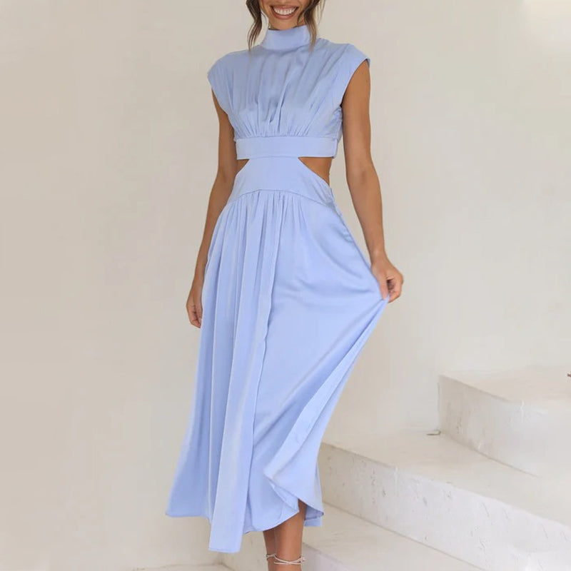 Cutout Waist Pocketed Vacation Midi Dress