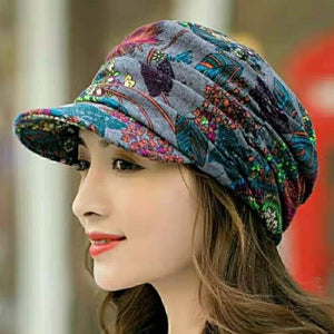 Floral Pleated Short Brim Cap