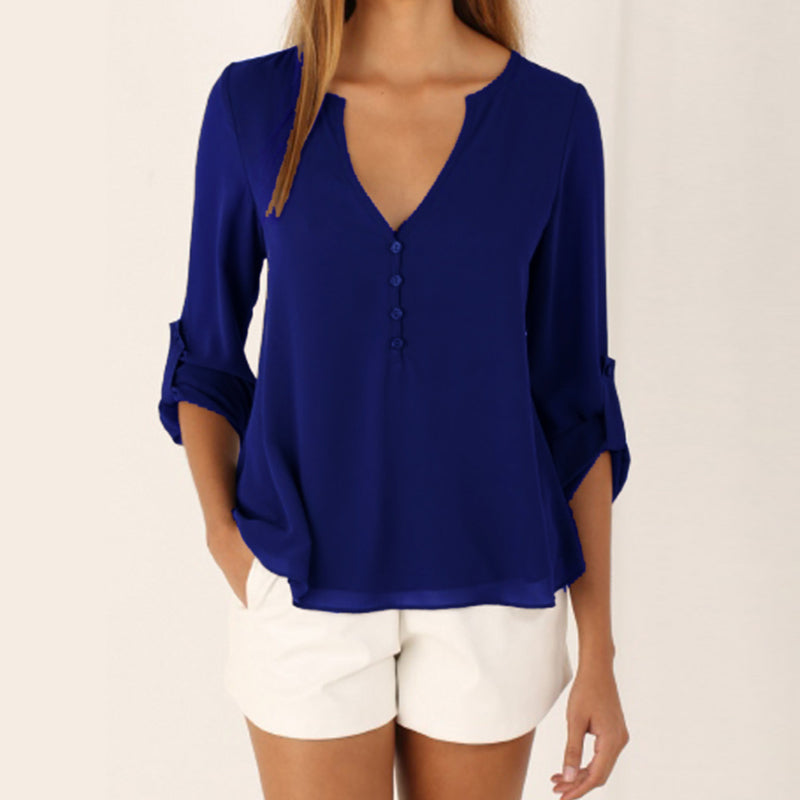 V-Necked Loose Chiffon Shirt