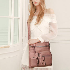 Multi-Pocket Soft PU Crossbody Bag