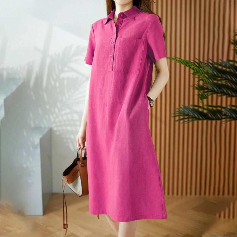 Linen Cotton Short Sleeve Simple Dress