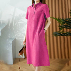 Linen Cotton Short Sleeve Simple Dress