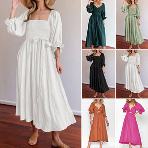 French Ruffled Lantern Sleeves Multi-wear Dress