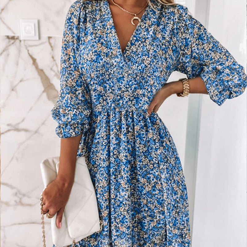 Puff Sleeve Mid Waist Floral Dress